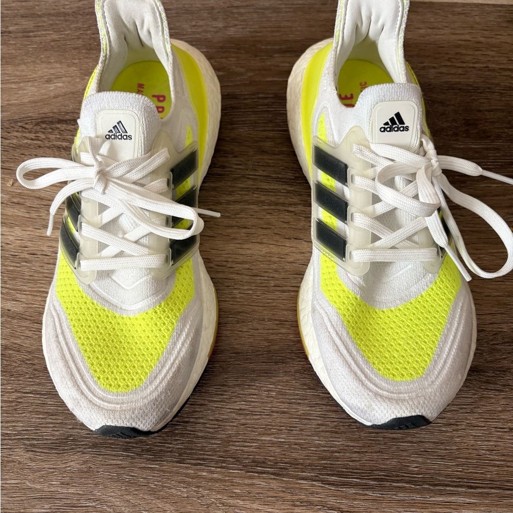 Adidas White and Bright Yellow Running Shoes!